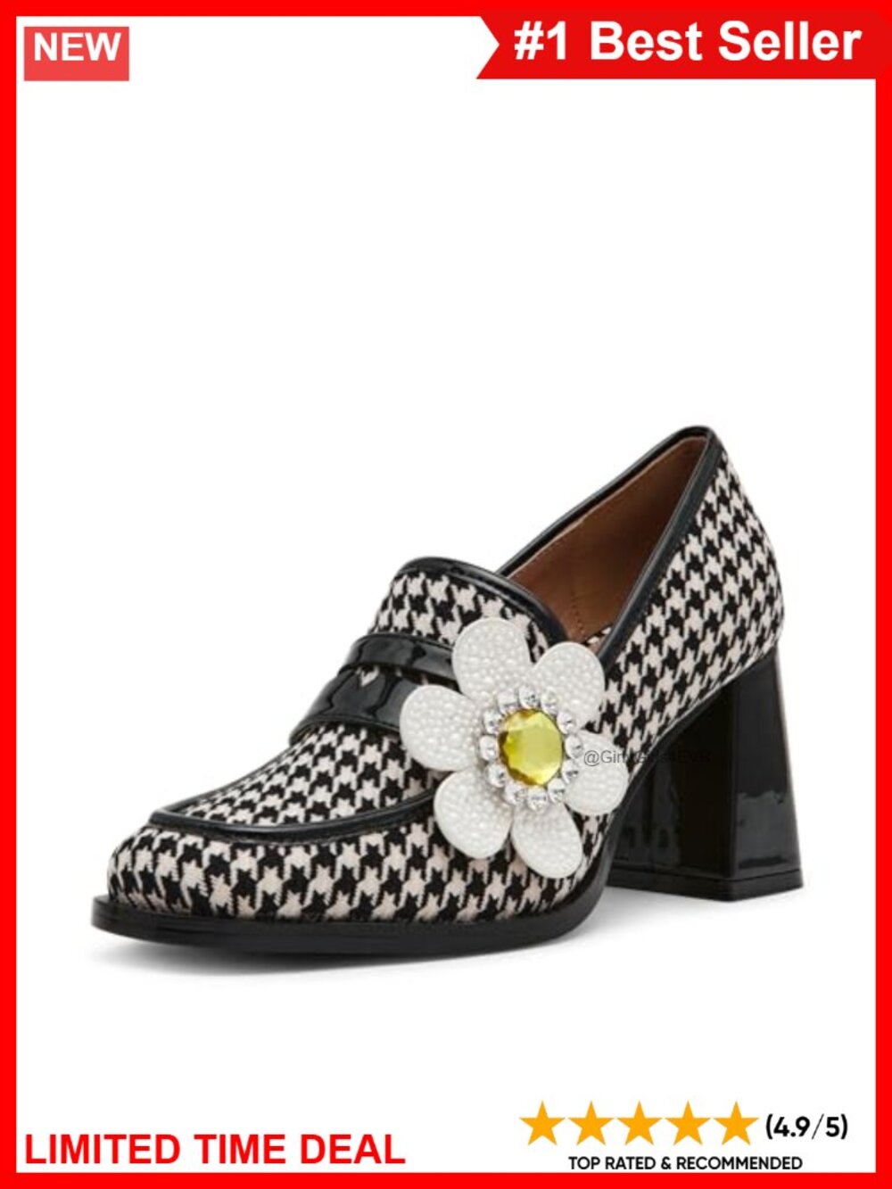 Floral Embellished Slip-On Pump Block Heel 3.5 Inch Round Toe Party Shoe
